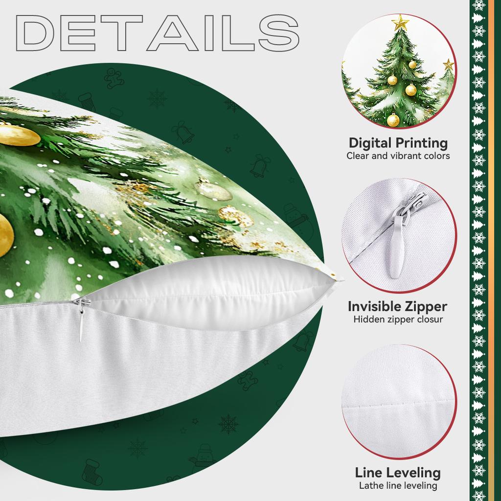 Watercolor Christmas Pillowcase Printed Polyester 40/45/50Cm Throw Pillowcover Decorative Sofa Cushion Pillowslip Home Decor