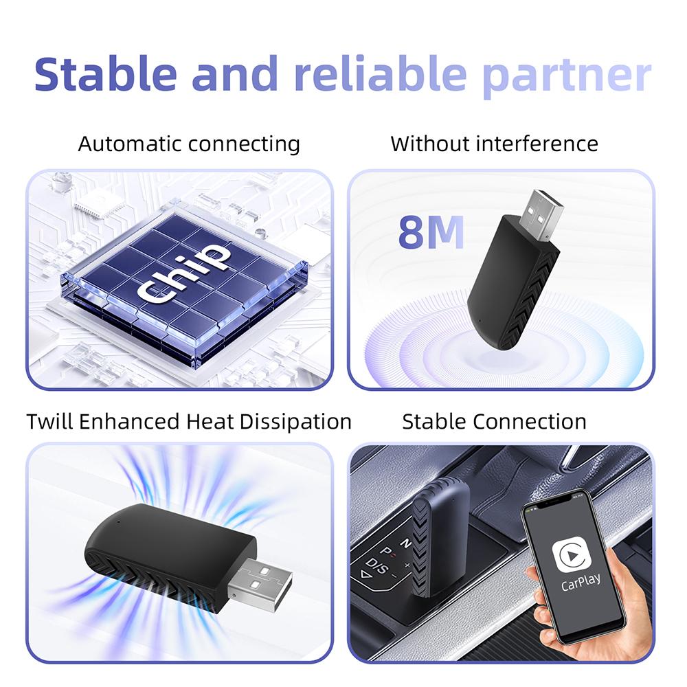 Wired To Wireless CarPlay Adapter for OEM Car Stereo With USB Plug and Play Smart Link  Automatic Connection To CarPlay