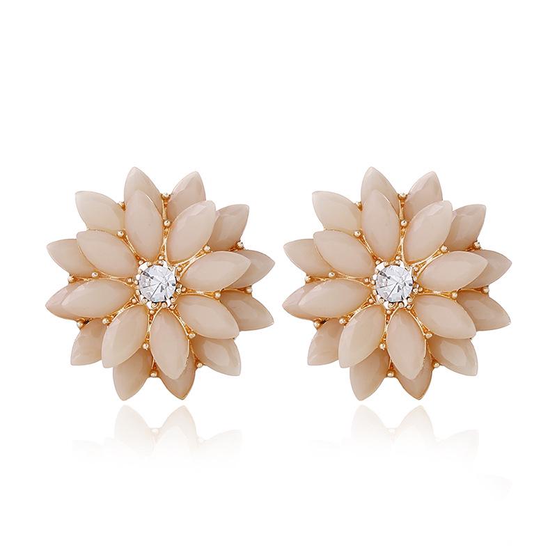 Multi-layer Alloy Daisy Stud Earrings - Korean Style Rhinestone Flower Design for Women