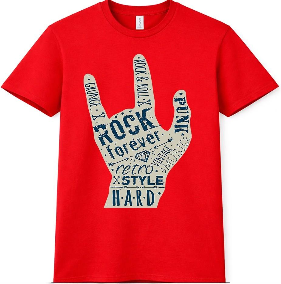 Rock Forever T-Shirt Rock and Roll Hand Sign Graphic Retro Music Tee 4XL