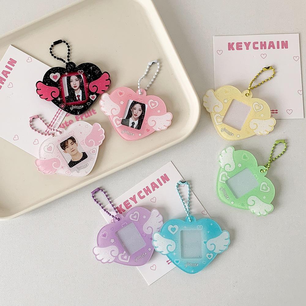 Portable Glitter Star Acrylic Photocard Holder Keychain 1-Inch ID Card Case Student Kpop Idol Photo Bag Durable Card Storage