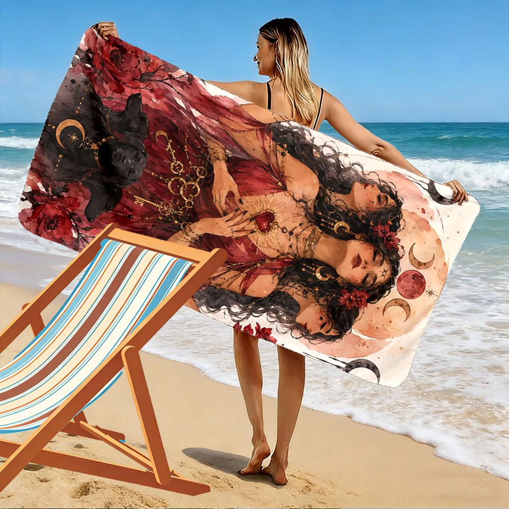 Mystical Goddess and Dog A Must-have Beach Towel for Beach Travel