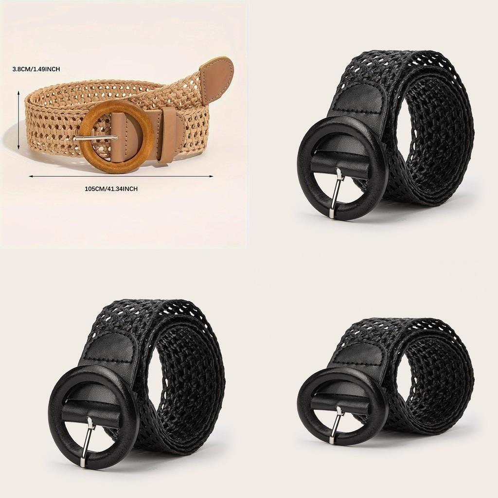 Bohemian Woven Cotton Linen Belt With Round Buckle For Women Summer Dress Accessories