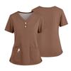 Women's Short Sleeved Solid Color V-neck Buttonable Side Slit Top T-shirt