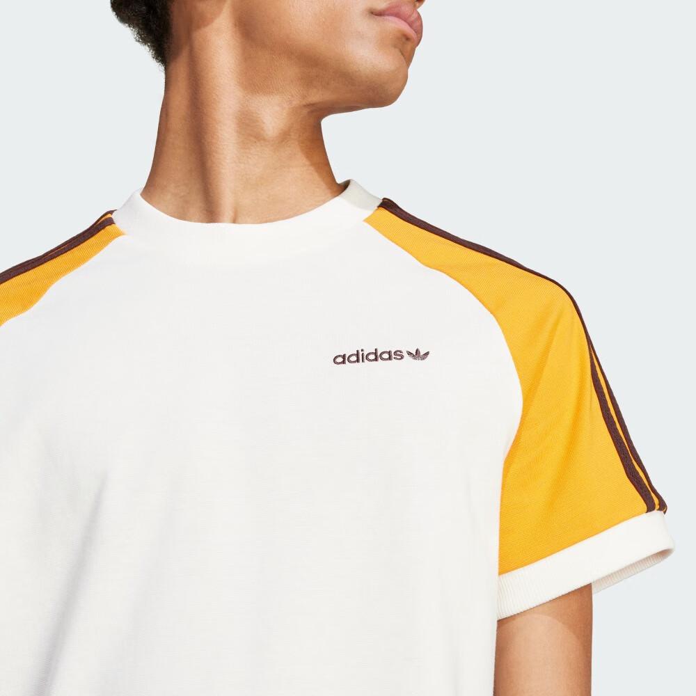 Adidas Tricou cu gât rotund cu logo în dungi color block Originals Bărbați Topuri Han-Jade-Alb JC6511