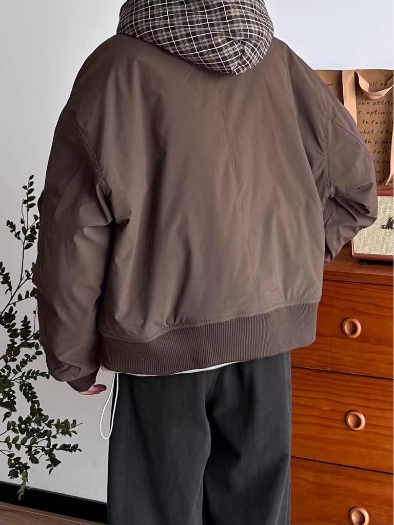 Giacca Imbottita Unisex Giapponese Retrò a Quadri con Cappuccio e Sciarpa