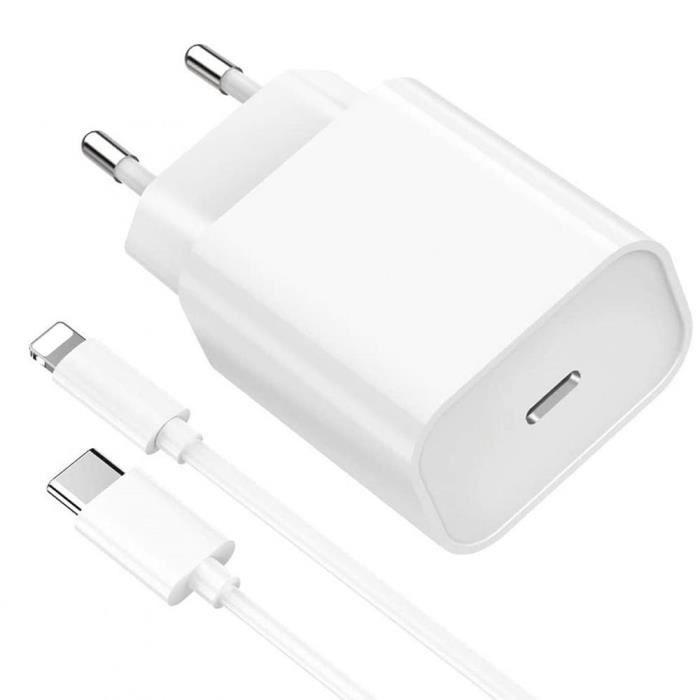 Chargeur USB C 20W Rapide + Câble 2 Mètre pour iPhone - PROSHOP - Blanc