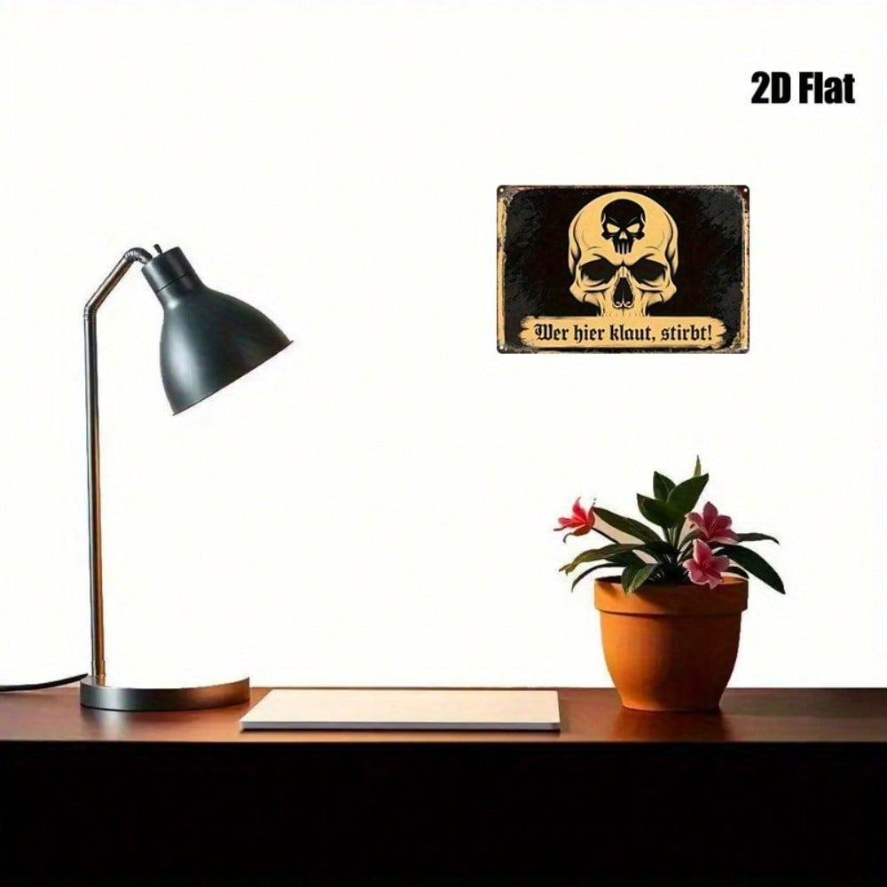 Viking Skull Metal Sign Black Gold 8x12 Inch Warning Home Decor Plaque