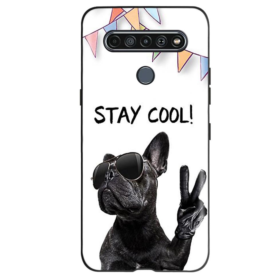 Black TPU Cover For LG K61 2020 CaseCute Cat Pattern Coque For LG K61K 61 LGK61 Luxury Matte Shockproof Protection Etui Bumper