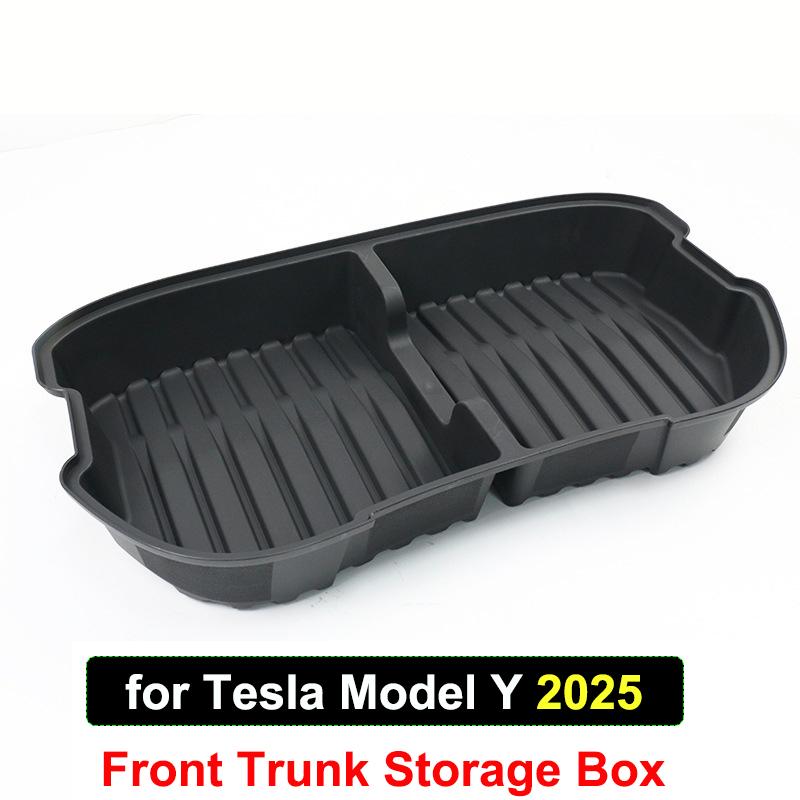 For New Tesla Model Y Juniper 2025 Launch Organizer Box Rear Trunk Double-deck Storage Box Front Cargo Dustproof Luggage Tray