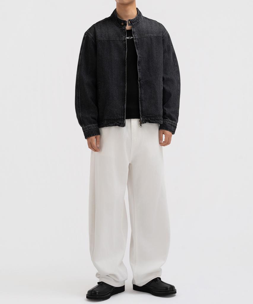 Underoff Washed Crop Denim Biker Jacket Black