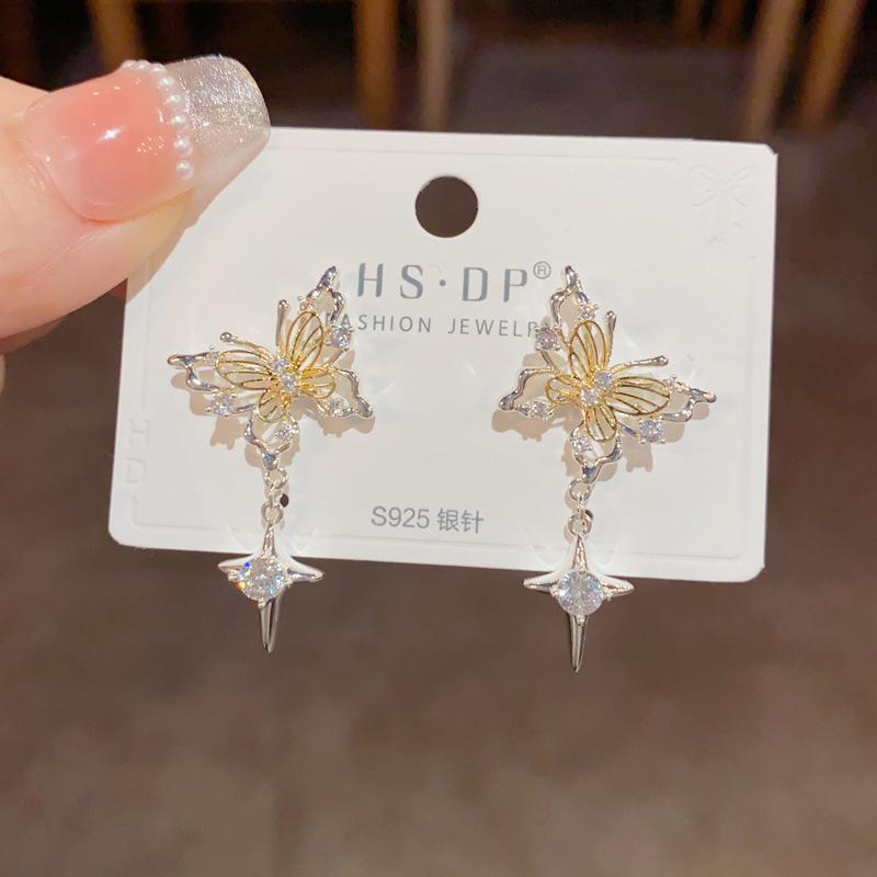 Minimalist Hollow Butterfly Star Tassel Dangle Earrings Versatile Fashion Jewelry For Women