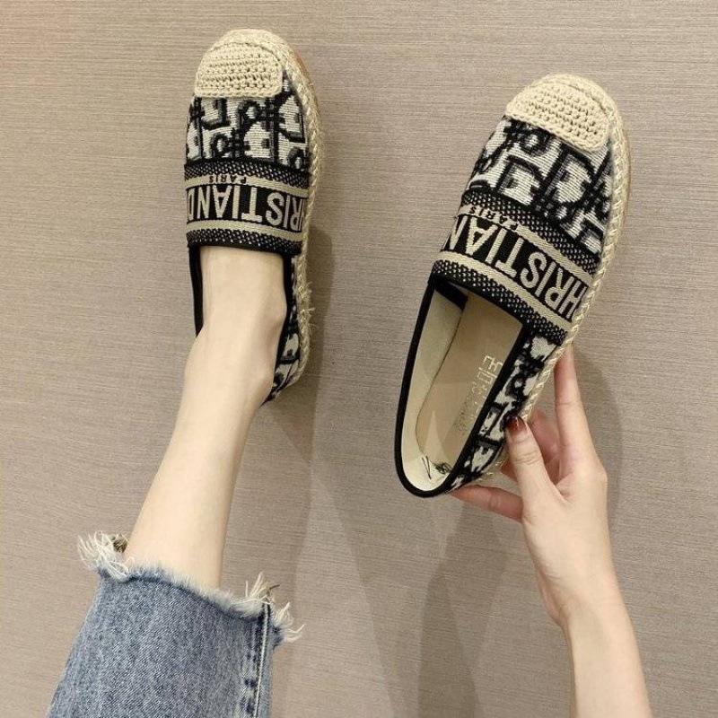 Embroidery fisherman shoes women's flat single shoes summer 2025 new casual woven loafers one-pedal lazy shoes