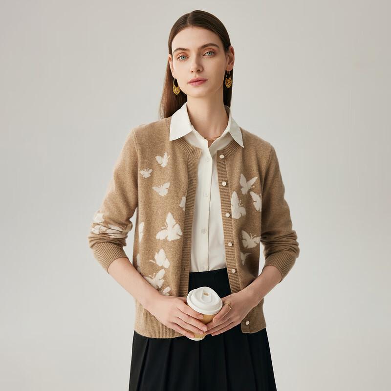 Zhaojun Women's Round Neck 100% Cashmere Cardigan