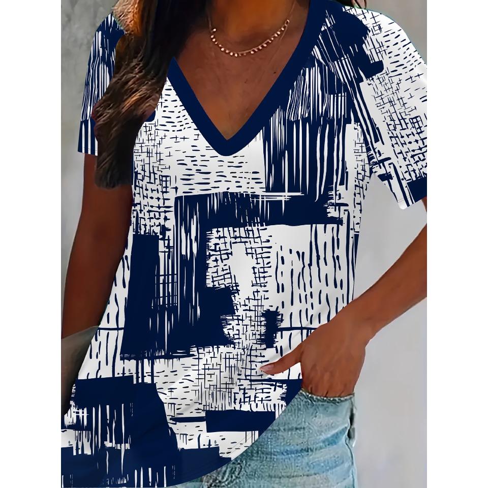 Vintage Floral Summer Fashion Casual Women's T-Shirts 3D Print V-Neck T-Shirt Daily Loose Short Sleeve Tops