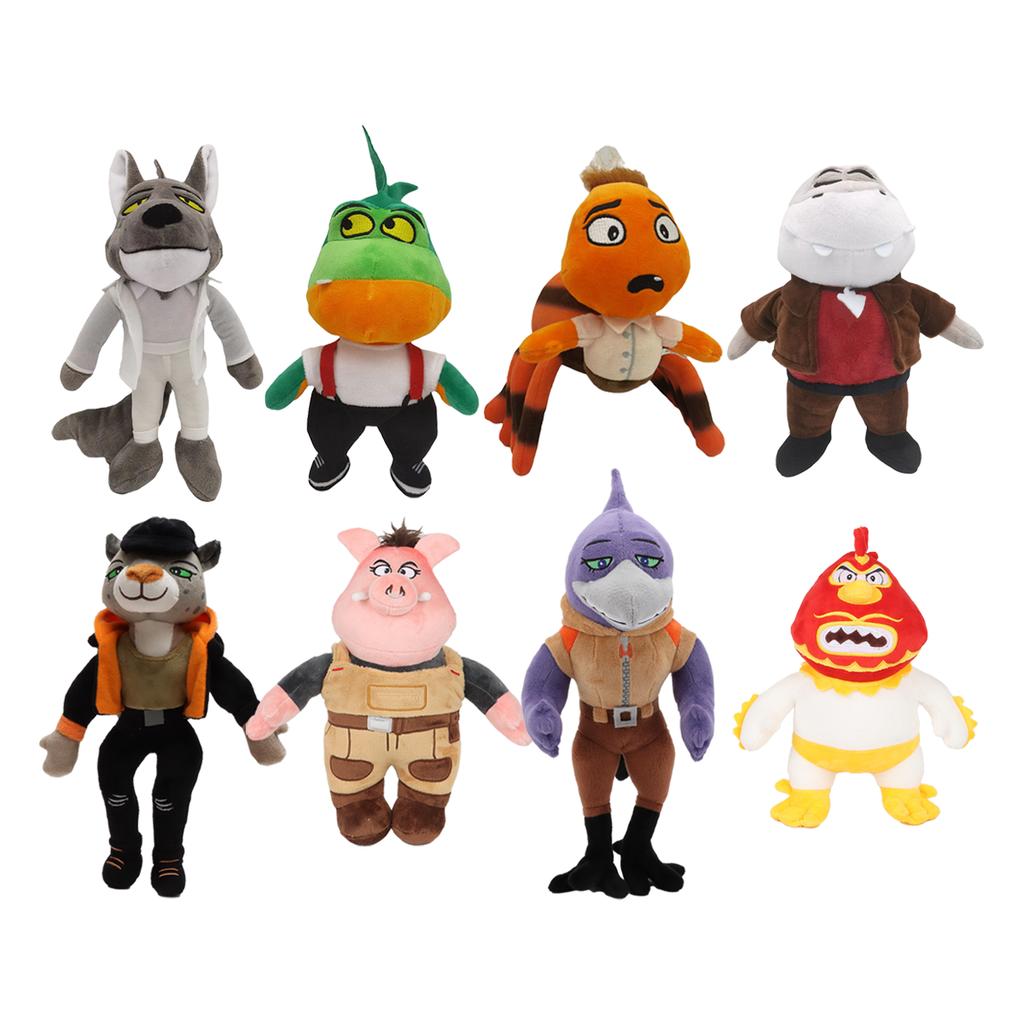 Set di peluche carini I Cattivi 2 Uccello Squalo Serpente Piranha Animali di peluche morbidi Regalo per bambini Regalo di compleanno Decorazione per la casa