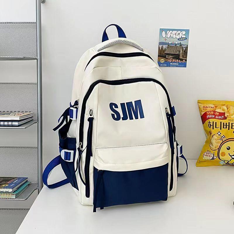 

College student schoolbag Retro high school student backpack Large capacity unisex travel bag High aesthetic computer dual backpack синий