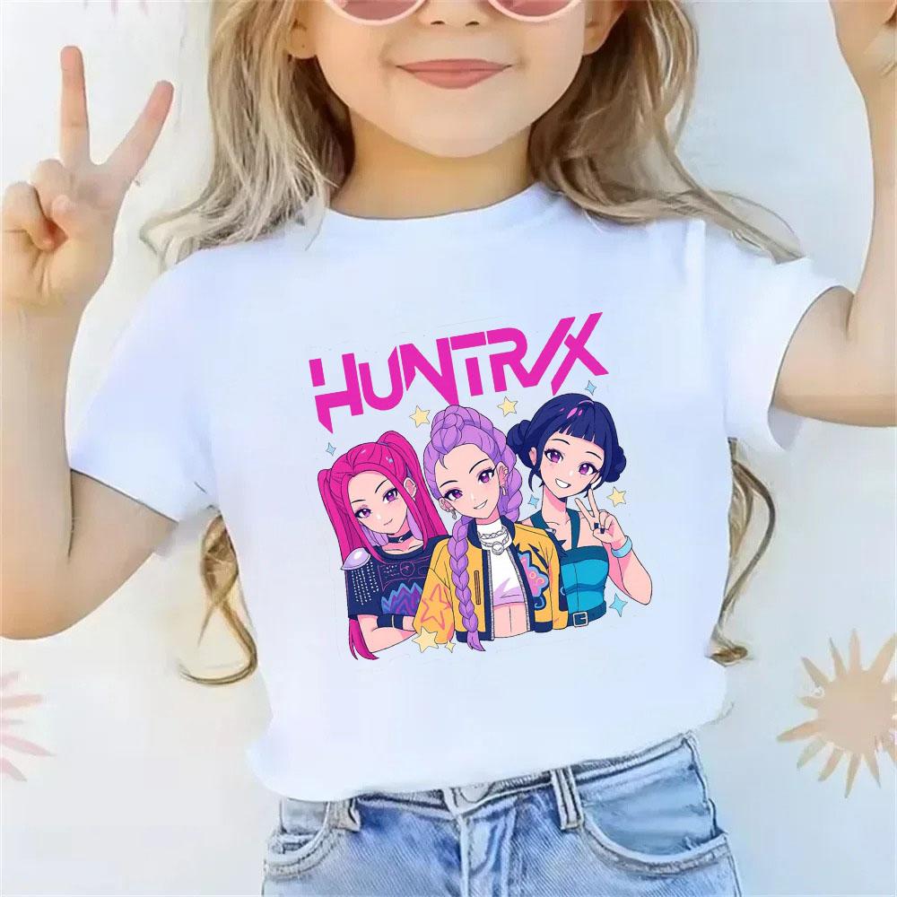 KPop Dämonenjäger T-Shirt Sommer Kurzarm-Tee für Freizeit Locker Mädchen Junge Grafikdruck Oberteile