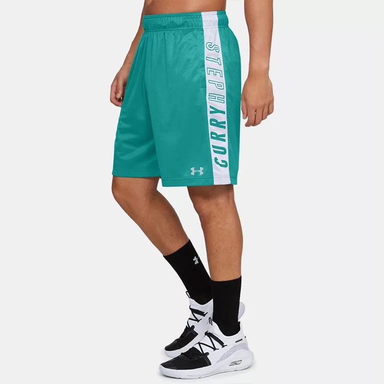 Under Armour Wordmark Basketball Shorts Men's Green Moderate Straight Fit Pants 1350993-454