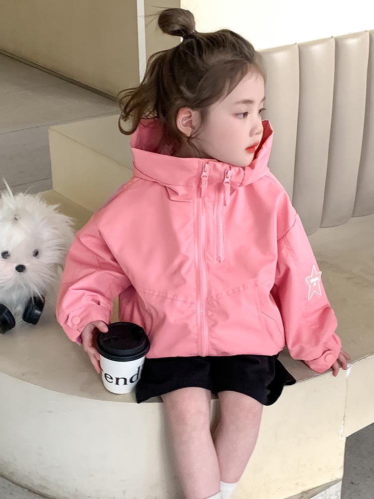 Herbst 2025 Mädchen Kapuzen-Windjacke: Jacke mit langen Ärmeln im koreanischen Stil für Kinder