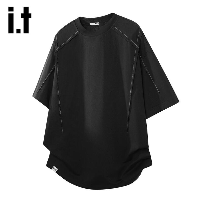 izzueit Men s Trendy Loose Fit Patchwork Short Sleeve T-Shirt L