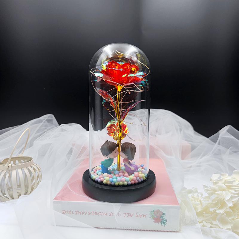 Send girlfriend birthday immortal rose glass cover luminous ornament source immortal flower gift box
