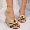 Summer New Strap Metal Buckle Thick Heel Cool Slippers Women's Square Head Open-toed High-heeled Fashion Slippers