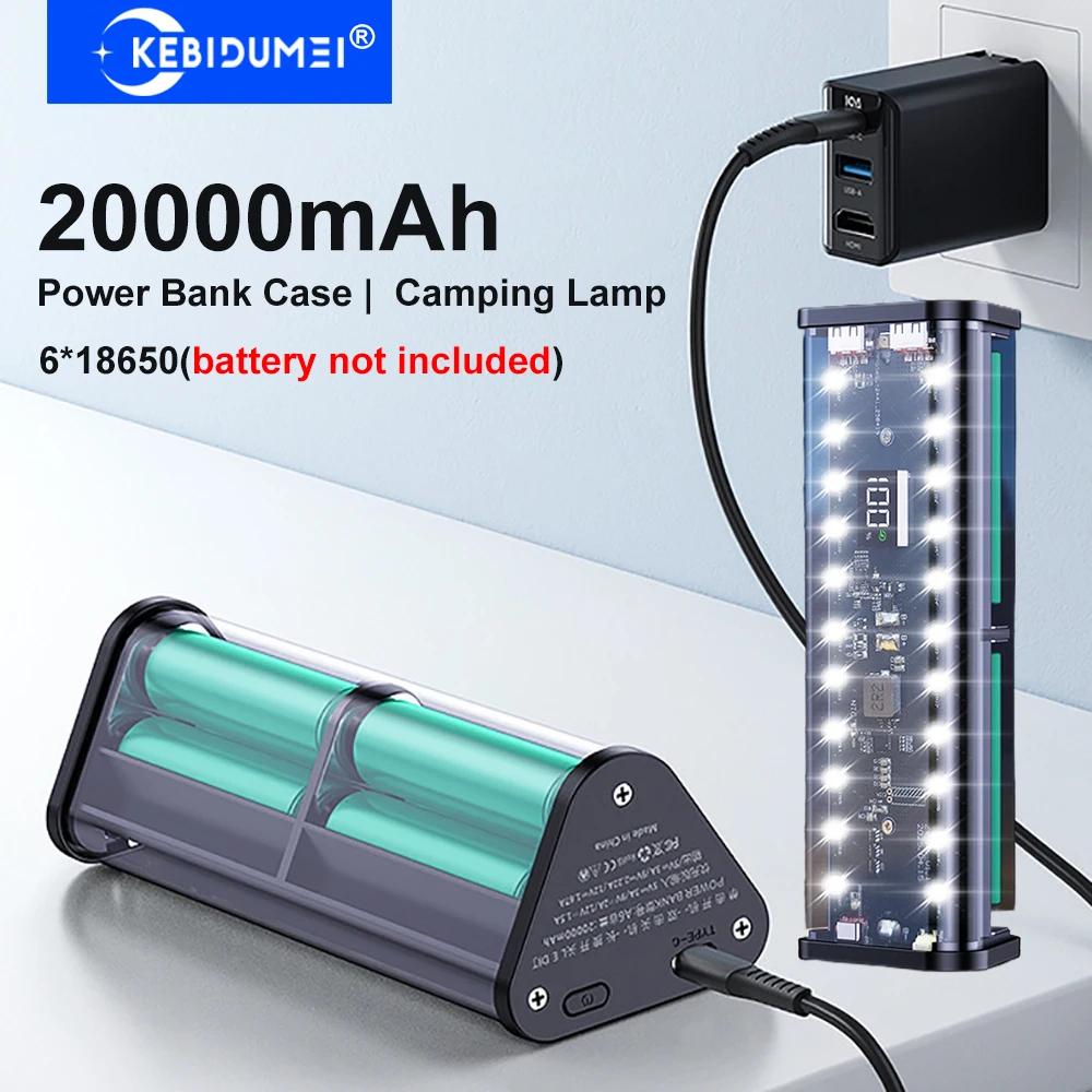 Transparent Shell 6*18650 Power Bank Case 22.5W Fast Charging LED Type C + Dual USB Port Battery Storage Box For iPhone Samsung
