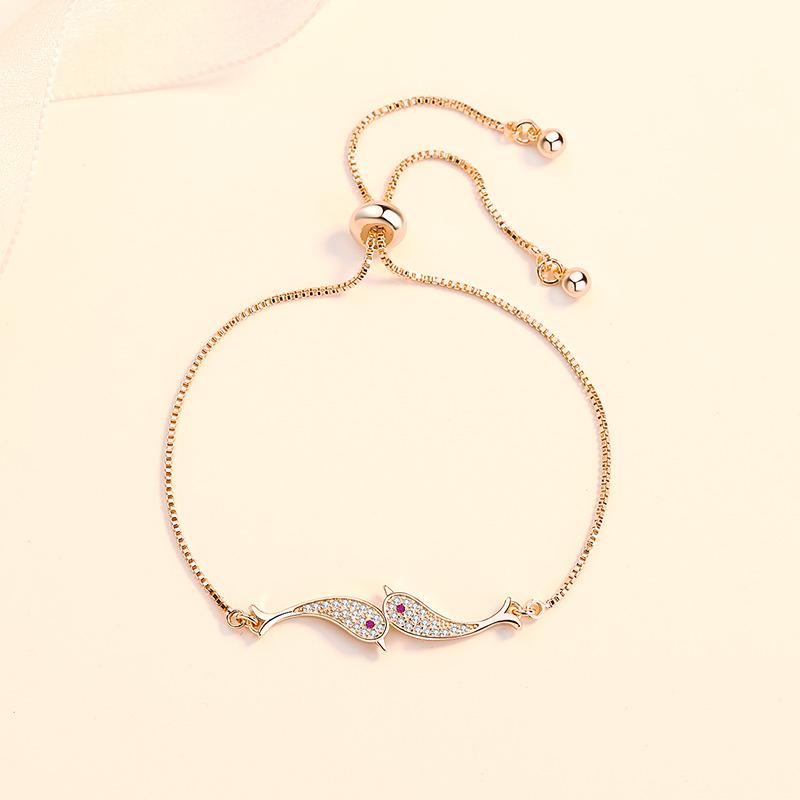 Bransoletka ze srebra próby 925 z cyrkonią i kryształem w kształcie delfina, regulowana bransoletka z kobiecym urokiem