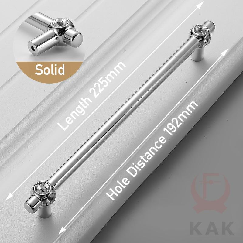 KAK Bright Chrome Furniture Handles Crystal Kitchen Cabinet Handle Zinc Alloy Wardrobe Door Pulls Solid Decorative Door Hardware