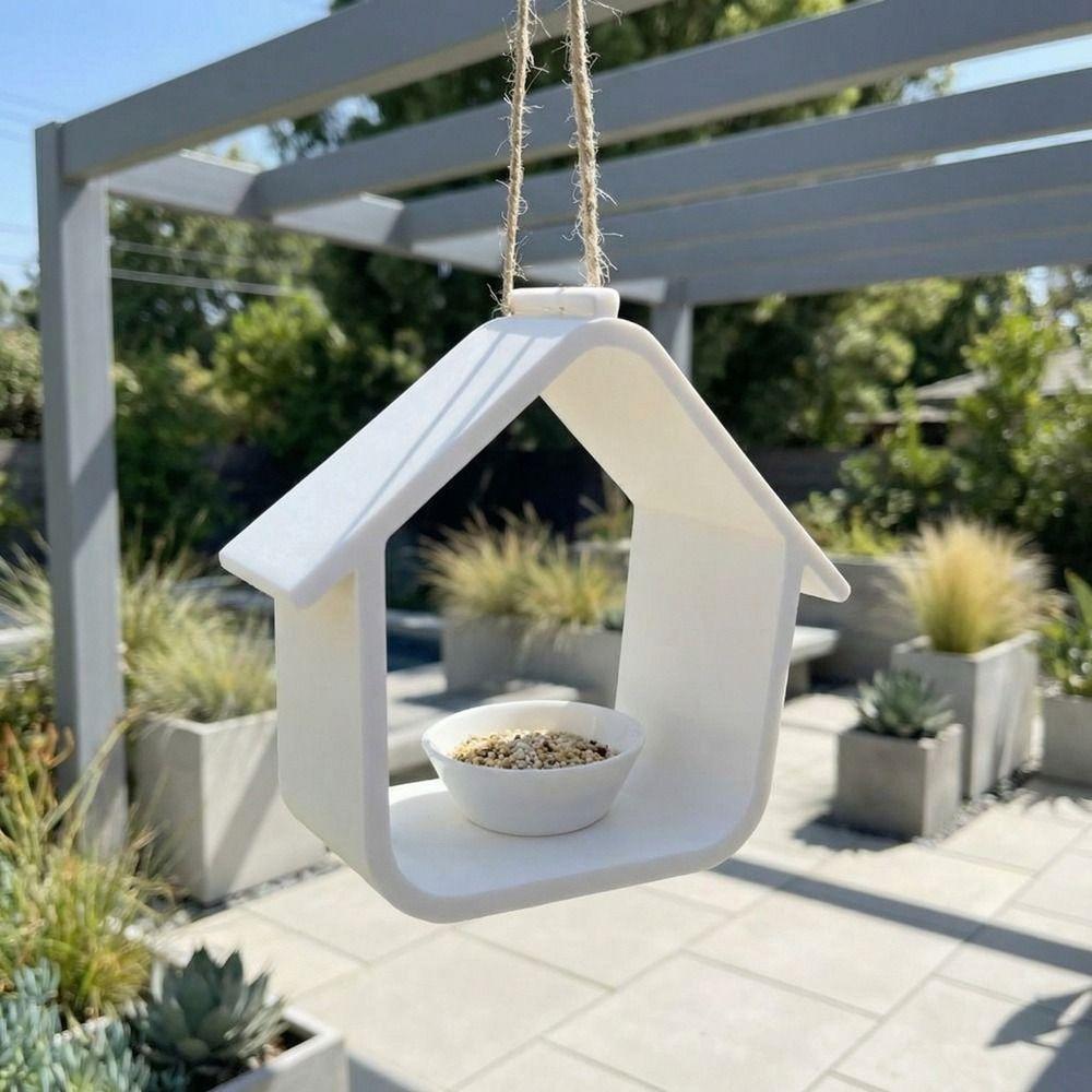 Weatherproof Bird Feeder House Plastic Hut Shape Hanging Bird Feeder with Feeding Bowl Semi Enclosed Bird Feeding Station