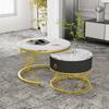 Elegant Assemblable Coffee Table: Marble Look, Gold Decor, Side Table with Drawers – Set of 2