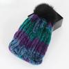 Women Striped Knitted Real Fur Hat Natural Warm Rex Rabbit Fur Hats Top Fox Fur Pompom Caps Lady Quality Real Rex Rabbit Fur Cap
