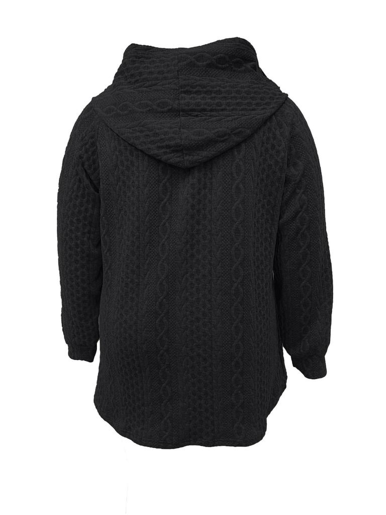 2024 Autumn/Winter Women's Casual Loose Hooded Solid Ripple Pocket Splice Sweatshirt