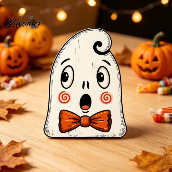 Rustic Style Ornament Set Wooden Halloween Ornaments, Retro Desktop Decorations for Home Table Tiered Decor Tray Decor, Pumpkin/Black Cat/Ghost/Bat