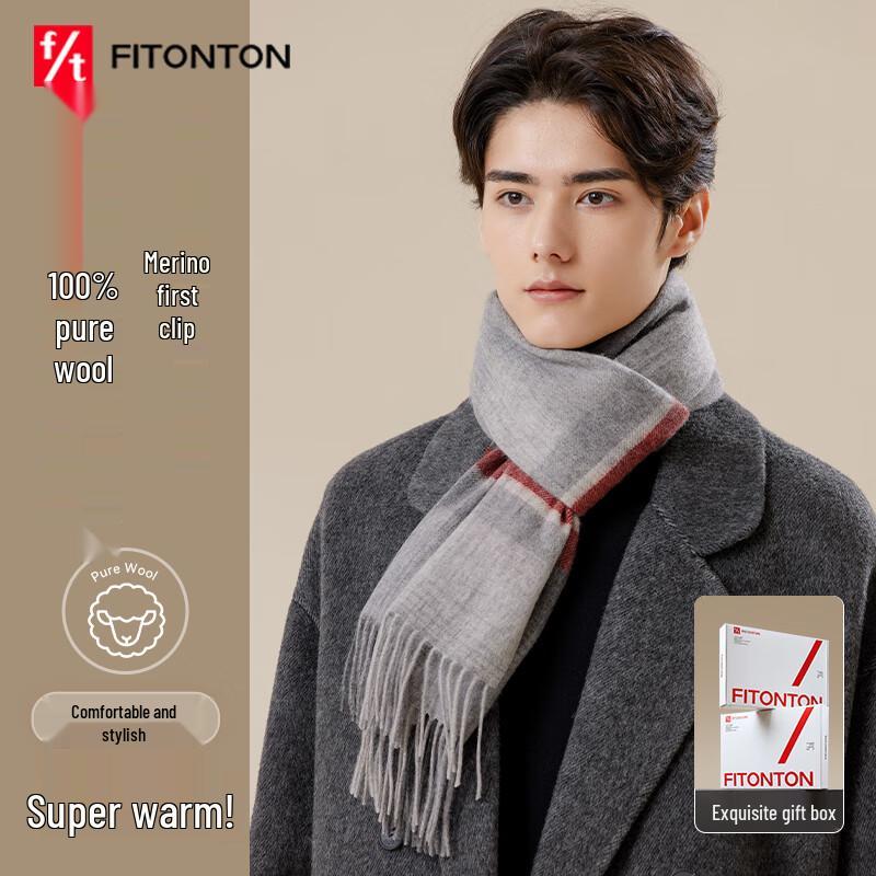 FitonTon Men's 100% Wool Plaid Scarf