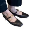 Soft Leather Version~ Shallow Mouth One-word Buckle Black Mary Jane Shoes Women's Retro Flat-bottomed Comfortable Versatile Square Head Smal