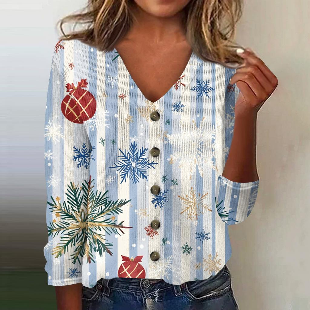 Damen Mode Print Langarm Strickjacke mit Knopfleiste