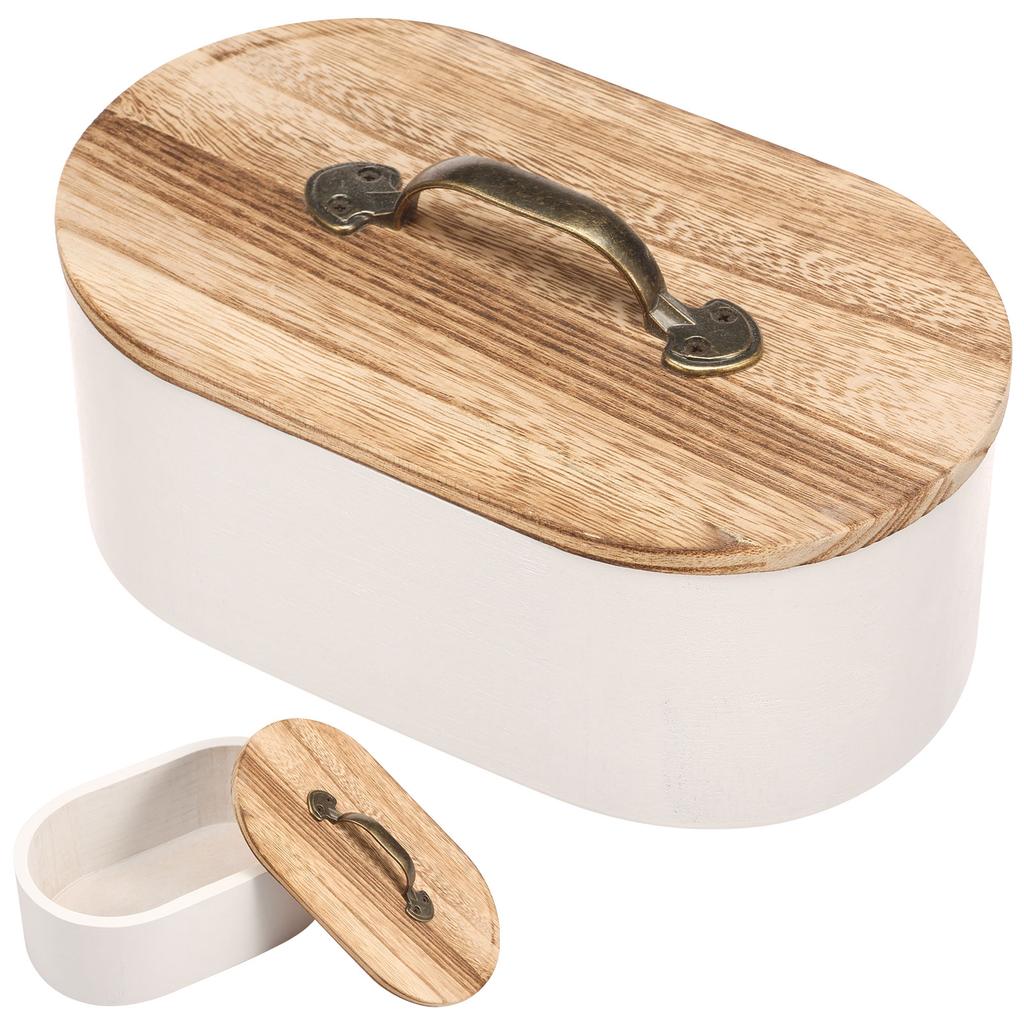 Wooden Tampon Holder with Lid Oval Bathroom Tampon Storage Box Large Capacity Dust Proof Feminine Product Organizer