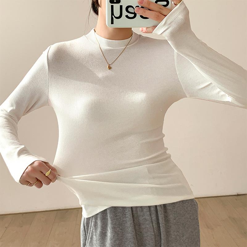 Suit with bottoming shirt women's clothing autumn and winter new slim-fitting long-sleeved white T-shirt women's small stand-up collar top