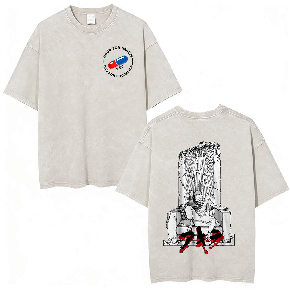 Anime Akira Vintage Washed T Shirts 90s Japanese Manga Shotaro Kaneda Tshirt Men Women Clothing Oversized Tshirts Streetwear