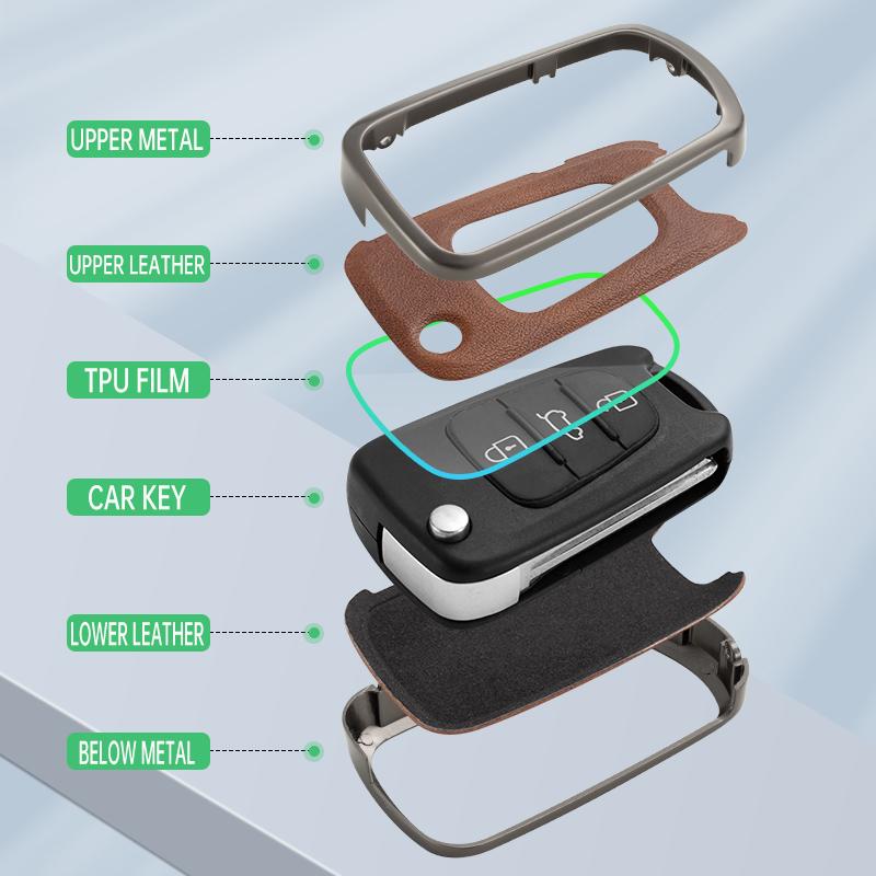 Zinc Alloy +Leather Car Key Case For Hyundai I20 I30 Ix20 Ix25 Ix35 Elantra Accent For KIA Rio 3 Soul Optima Ceed Pro K5 Pride