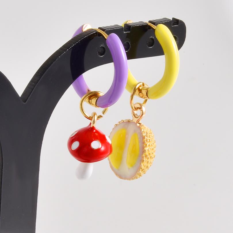 1Pair Dopamine Enamel Sweet Heart Cute Bee Flower Girl Aesthetic Aretes Funny Food Cake Gothic Star Hoop Earrings Jewelry
