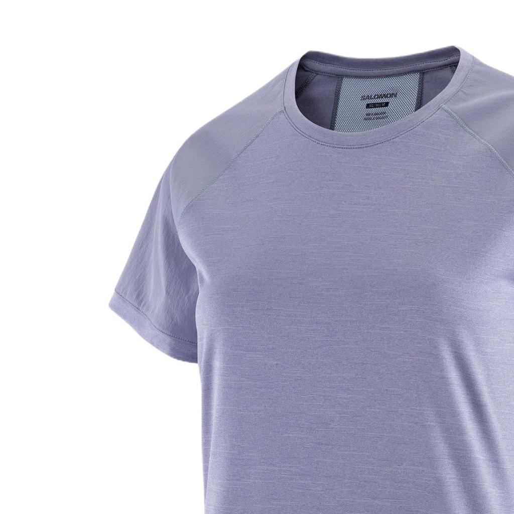 SALOMON Outline Round Neck Solid Color Comfortable Casual Short Sleeve T-Shirt Women T-Shirt Granite-Blue C24702