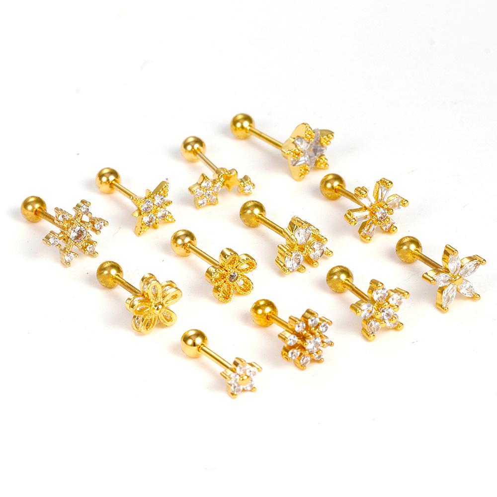 Gold Stainless Steel Earrings with Zircon Studs - Creative and Elegant Design