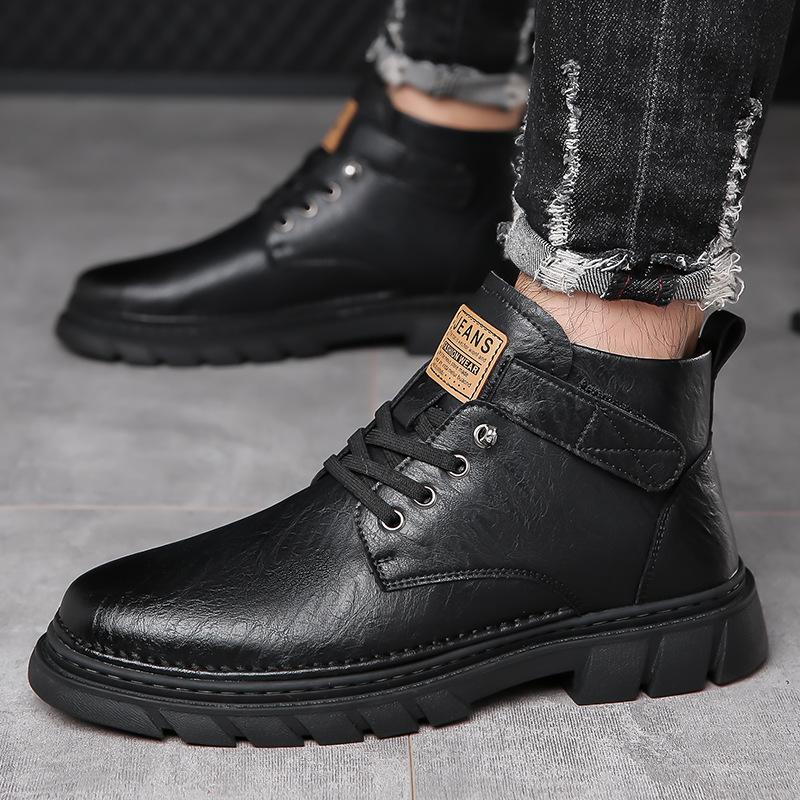 Men's Leather Boots New Fashion 2024 Autumn Winter Trend British Style Mature Short Boots Walking Workwear Shoes Luxury