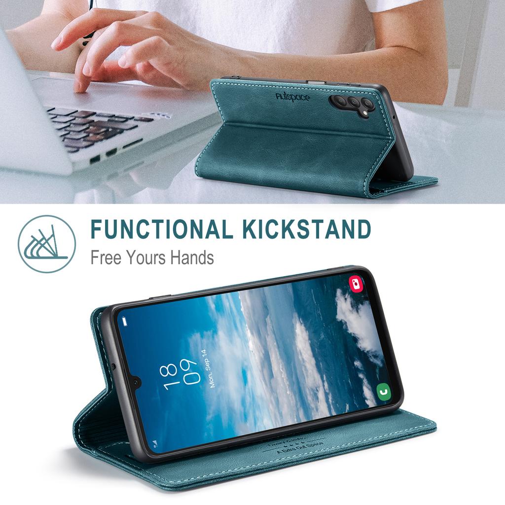 For Samsung Galaxy A25 5G (Global) (161.0 x 76.5 x 8.3mm) Wallet Case AUTSPACE A01 Leather Stand Cover with RFID Blocking Card Holder