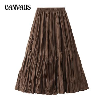 Wiosenno-jesienna spódnica damska Wysoka talia Szczupła, niechlujna, plisowana średniej długości Duża rozkloszowana spódnica w kształcie litery A Spódnica pół ciała