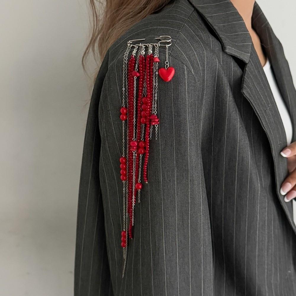 Regali Spilla Esagerata con Perline di Cristallo Multi-Strato Design Cuore d'Amore Fatto a Mano Spilla da Giacca Pendente Decorazione per Abbigliamento Spilla a Catena