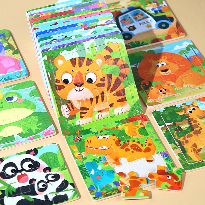 11x11cm New Wooden 3d Puzzle Cartoon Animal Dinosaur Early Learning Educational Montessori Wooden Puzzle Toys for Kids